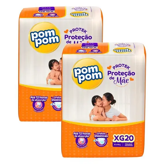 Kit 2 Fralda Pom Pom Protek Proteção de Mãe Jumbo XG com 20un cada