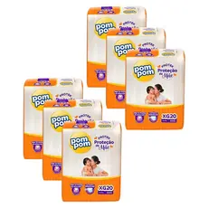Kit 6 Fraldas Pom Pom Protek Proteção de Mãe Jumbo XG com 20un cada