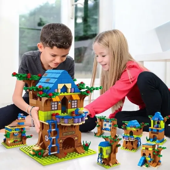 Blocos de Montar Casa na Árvore 1000 Peças 6 em 1 Castela - Modelo 3D Brinquedo Construção e Decoração