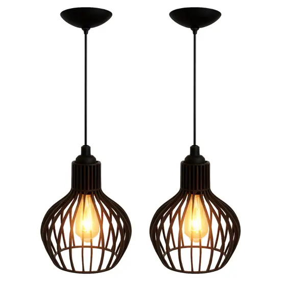 Kit 2 Pendentes Luminarias Modelo Redondo Gota Cor Preto Bivolt Com Fiação - 2ppp