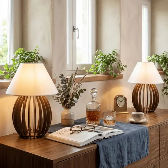 Kit 2 Abajur Mesa Clássico Marrom Cupula Branca Quarto Sala Decoração Vintage Elegante - 2Amcb