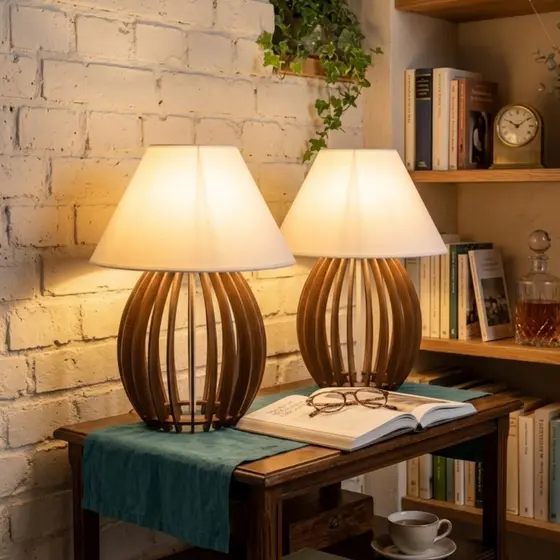 Kit 2 Abajur Mesa Moderno Vintage Marrom Cupula Branca Com Tomada Quarto Sala Elegante - 2Amcb