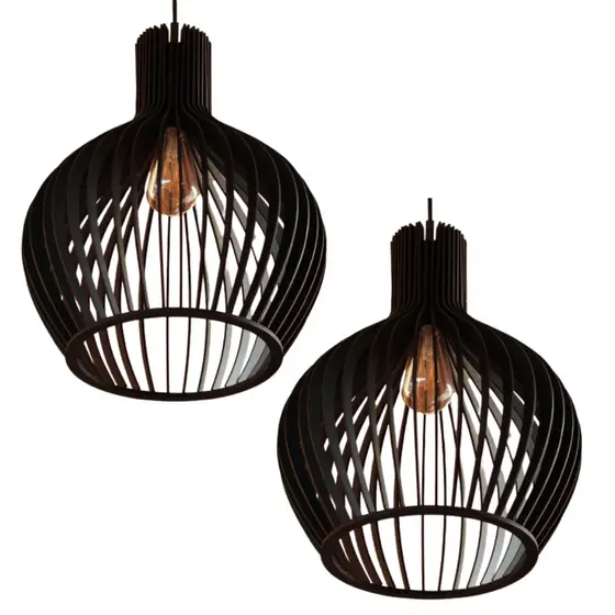 2 Luminária De Teto Decoração E Iluminação Mdf Gourmet Cor Preto Fiação Completa - 2gmp