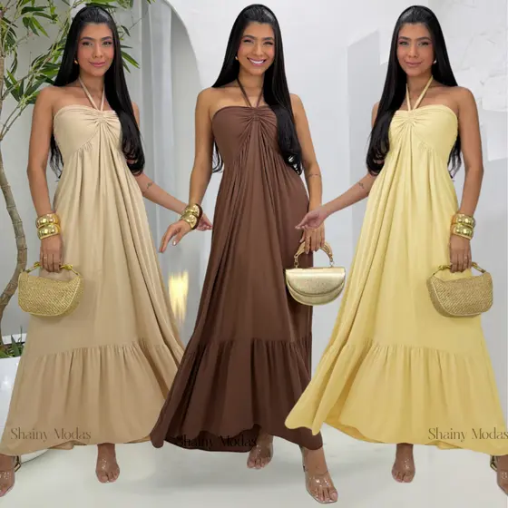 Vestido Longo Tomara que Caia com Amarração - Tendência Verão 2026