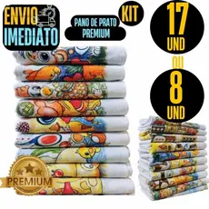 Kit 17 ou 8 Pano De Prato Estampado Com Bainha 100% Algodão Premium Primeira Linha Qualidade Prime