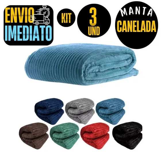 Kit 03 Manta Bebe Canelado ou Liso Cobertor Antialérgica 1,00x0,90 Soft