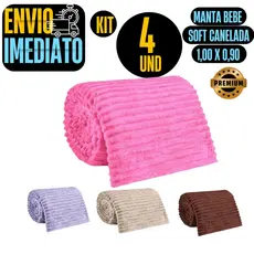 Jogo De 4 Manta Lisa para Bebê - Tecido Soft Canelado 0,9 x 1m Premium GR175