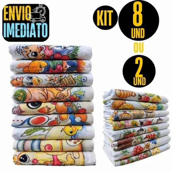 Kit 8 ou 2 Pano De Prato Estampado Com Bainha 100% Algodão premium