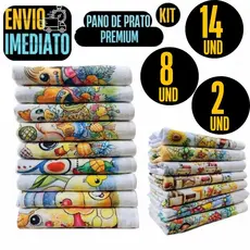 Kit Com 14 ou 8 ou 2 Pano De Prato Estampado Com Bainha 100% Algodão Premium Qualidade