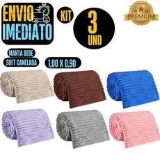 Kit com 3 Manta Bebe Infantil Cobertor Para Bebe Antialérgico Soft Canelada ou Liso 0,90 x 1m GR177