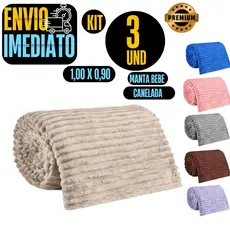 Kit 3 Cobertor Manta Liso/Canelado Antialérgica Para Bebê 1,00 X 0,90 Premium GR178
