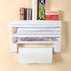 Dispenser 4 em 1 Cortador Papel Filme Aluminio Porta Papel Toalha Tempero Organizador de Cozinha