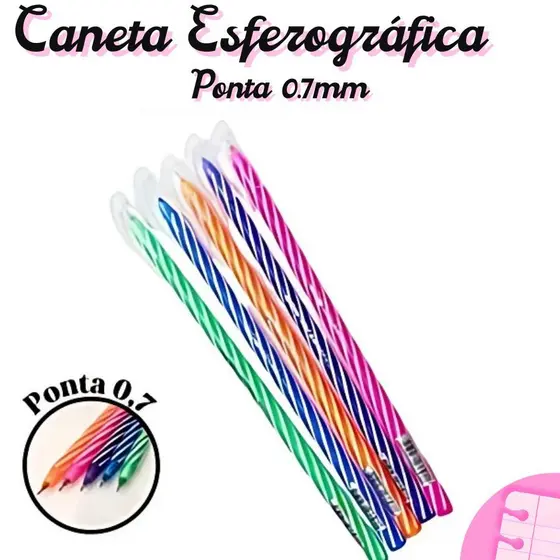 Kit Com 5 Canetas Esferográfica Ponta Fina com traço fino 0,7mm.