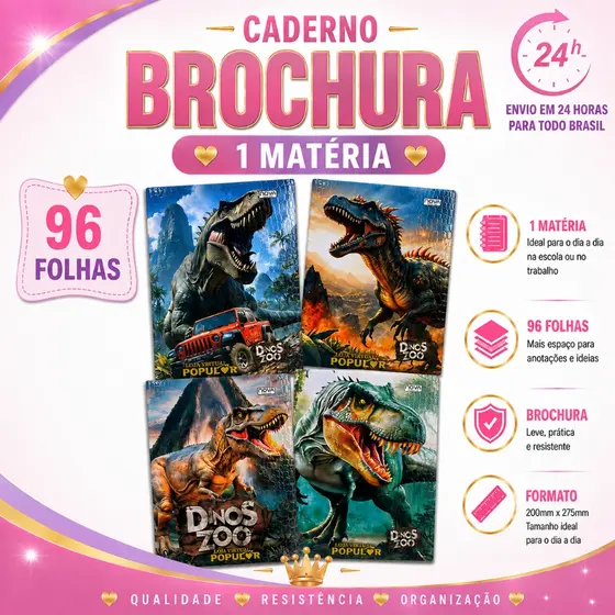 Caderno Brochurao 1 Materia Capa Dura Raptor 20 x 28 cm 96 Folhas Universitário Brochura - Nova Caderno