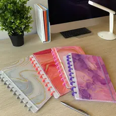 Caderno inteligente A4 11 Discos Mármorizado Estampado Grande Pautado 87 Fls