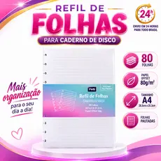 Refil Folha Pautado Para Caderno De Disco Médio 80 folhas 28.3CM X 20.3CM 80g
