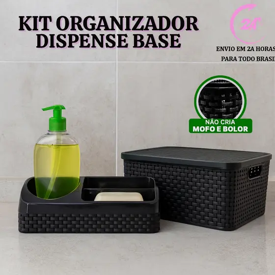 Kit Cesto Rattan De 20 Litros + Porta Detergente Base Rattan Arqplast