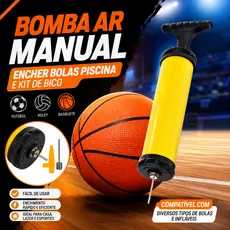 Kit Bomba de Ar Manual Portátil Para Futebol Vôlei Basquete Boia Com Bicos + Bola De Basquete