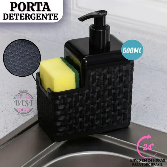 Porta Detergente 500ml Black Porta Sabão Dispenser Liquido Porta Esponja Bico dosador inteligente .