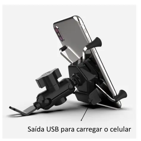 Suporte Celular Moto Com Carregador Universal Usb Garra X