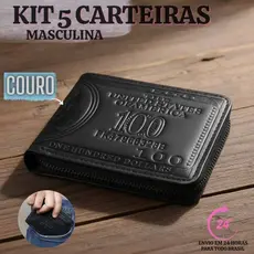 Kit 5 Unidades Carteira Masculina Porta Moedas Cartão Preta Com Zíper