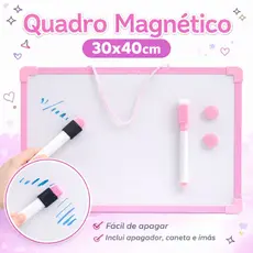 Lousa Quadro Branco Magnético Moldura Apagável C/Caneta E Imã 30x40cm Volta Ás Aulas