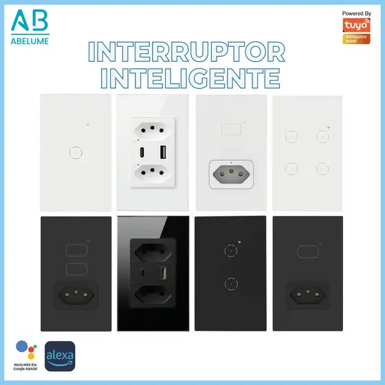 Interruptor Inteligente De Toque Wifi Tuya 1/2/3/4/6 Botões e Tomada Inteligente 10A Via App com Alexa e Google Home