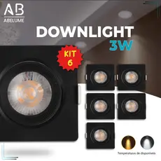 Kit 6 Luminária Spot Led Quadrado Direcionável 3W Embutir Gesso Teto Preto | Branco Frio | Branco Quente Bivolt
