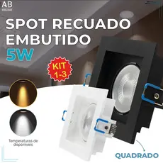 Spot Embutido Recuado Led 5W Solo Preto e Branco Iluminação Branco Luz Fria e Quente Bivolt