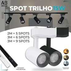 Trilho Spot LED para trilho + Trilho + Conector Preto e Branco 15W 360° |Luz Branca, Neutra e Amarela | Bivolt 110V-220V