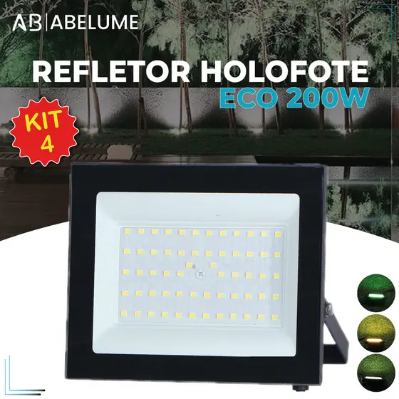 Holofote Refletor Led ECO Pro 200W Branco Frio 6500K  Branco Quente Verde| IP65 | Luz Econômica | Para Jardim