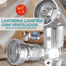 Lanterna Lampião com Ventilador LED c/ Placa Solar embutida Recarregável via usb e tomada