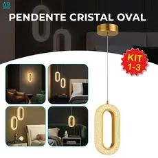 Luminária Pendente Cristal Oval Eclipse LED Moderno Dourado 7W Bivolt com 3 Tons de Luz