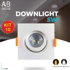 Kit 10 Luminária Spot Led Quadrado Direcionável 5W Embutir Gesso Teto | Branco Frio 6500K | Branco Quente 3000K Bivolt