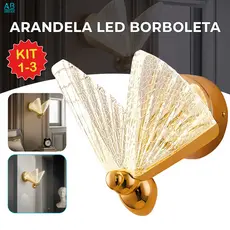 Arandela Luminária Borboleta Dourada LED Decorativa Moderna Cristal Luxo 3 Tons de luz Bivolt
