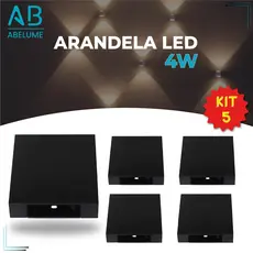 Kit 5 Arandela LED 4W Slim 4 Focos Ajustáveis + Luz Embutida - Moderno Interno e Externo Preto Branco e Marrom