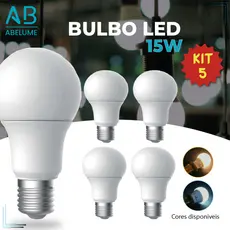 Kit 5 Lâmpadas Led Bulbo 15w Branco Frio 6.500K (Luz Branca) | Branco Quente 3.200K (Luz Amarela) |  Bivolt E27