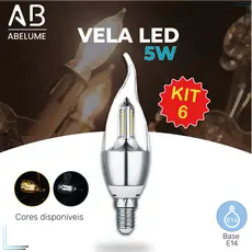 Kit 6 Lâmpada Vela LED para Lustre de fogo 5W Bico Torto E14 Pendente Moderno Branco Frio ou Branco Quente | Bivolt