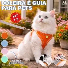 Coleira e Guia para Cães e Gatos Diversos Tamanhos Para Pequeno e Médio Porte