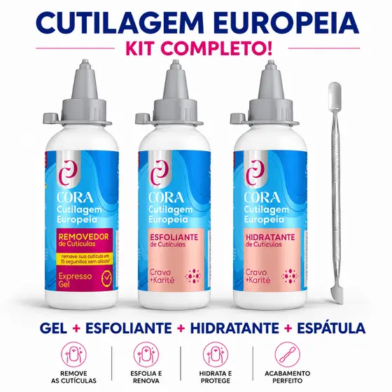 Kit Cutilagem Europeia Gel Removedor Esfoliante Hidratante cutículas + Espatula 01