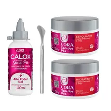 Kit Spa dos Pés Cora (SEM OLEO) Calox Amaciante Esfoliante Hidratante Espátula Lixapés Pémax Rosa Mosqueta