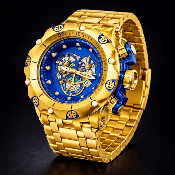 Relógio Dourado Esqueleto Pesado Hybrid