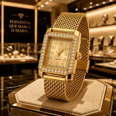 Relógio Feminino Cravejado Luxo Dourado Prata Elegante Social Festa Madrinha Formatura Fino Chique Delicado Top