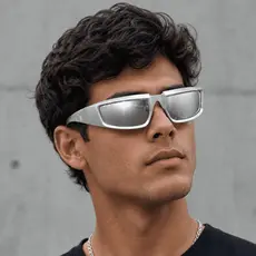 Óculos de Sol Futurista Prata Espelhado Unissex Masculino Feminino Y2K Cyber Punk Lente UV400 Tendência