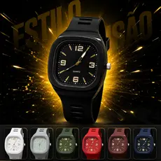 Relógio Masculino Casual Preto Quartz Pulseira Silicone Confortável