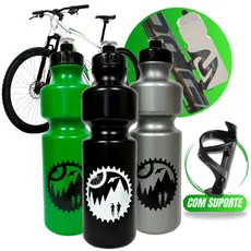Kit Garrafa Caramanhola 750ml Squeeze Esportivo + Suporte Bicicleta Bike MTB Ciclista Agua BPA Free