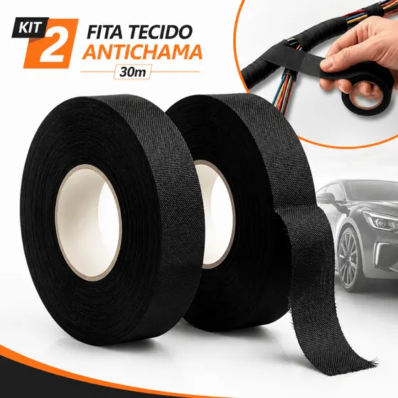 Kit 2 Fita Isolante Tecido Lonada Antichama 30m Para Chicote Automotivo Fios e Cabos