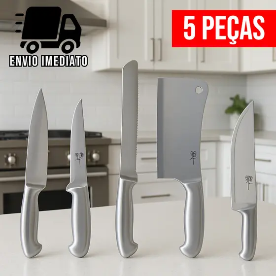 Kit Profissional para Cozinha de Facas Peixeira Desossa Cutelo Pão Aço Inox Chef Alta Qualidade