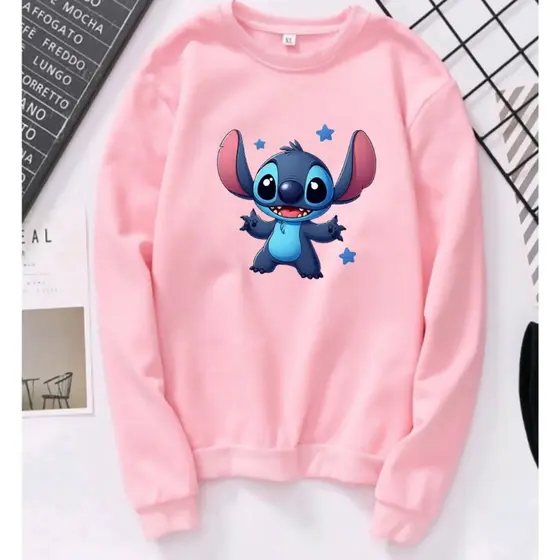 Moletom Feminino Stitch Fofo Moletom Gola Careca Casaco Feminino Moletom Feminino