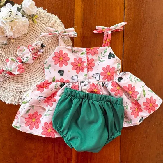 Kit Batinha BABY (5m a 1 ano) com Tiara e calcinha tapa fralda